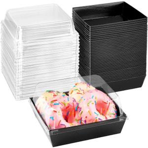 Ocmoiy Small Charcuterie Boxes with Clear Lids, To Go Paper Disposable Food Containers, 5 Inches Bakery Dessert Boxes for Sandwich, Cookie, Pastry, Cake Slice (Black, 100ct)