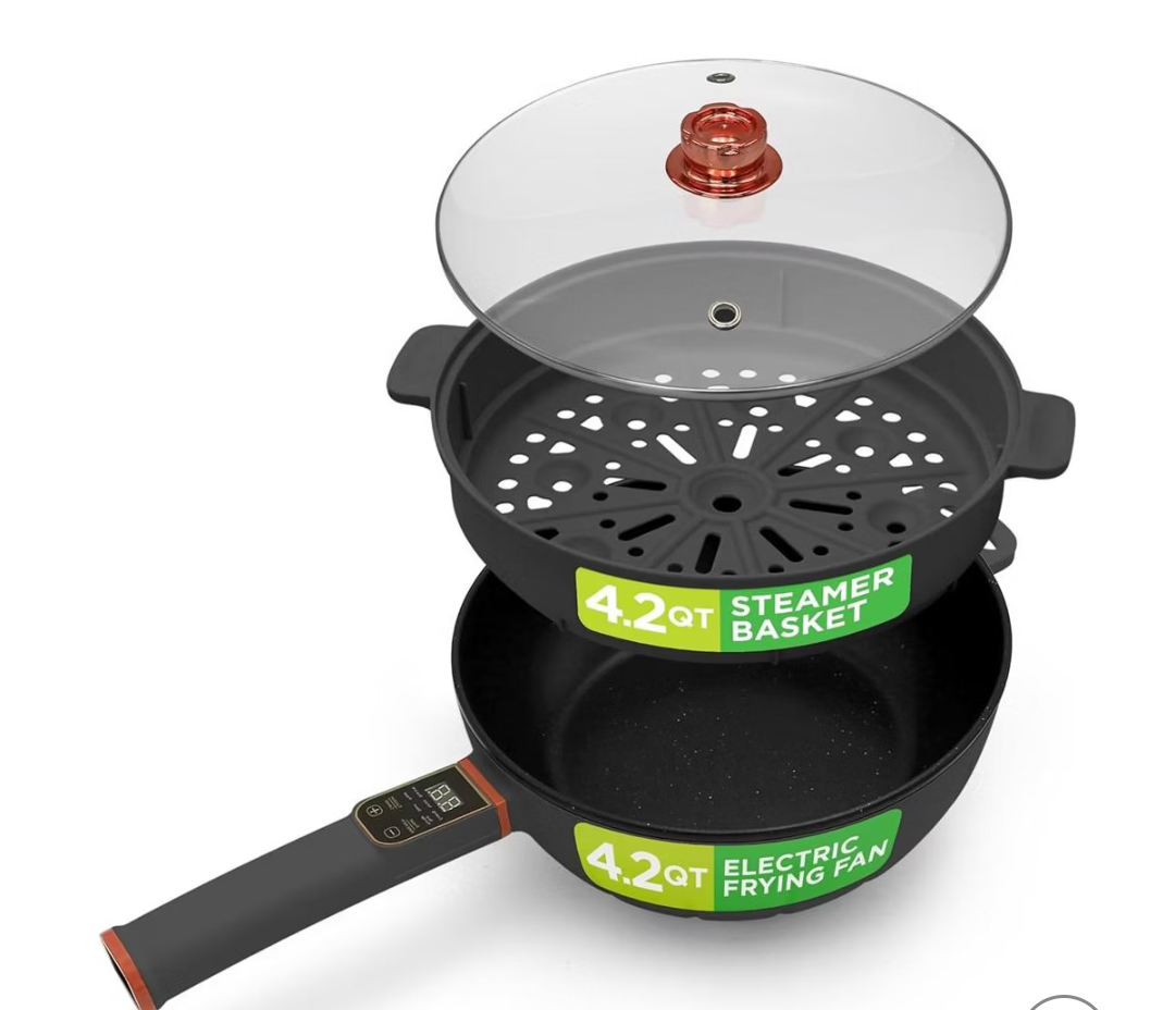 NutriChef Multifunctional 4L Electric Frying Pan & 4L Steamer