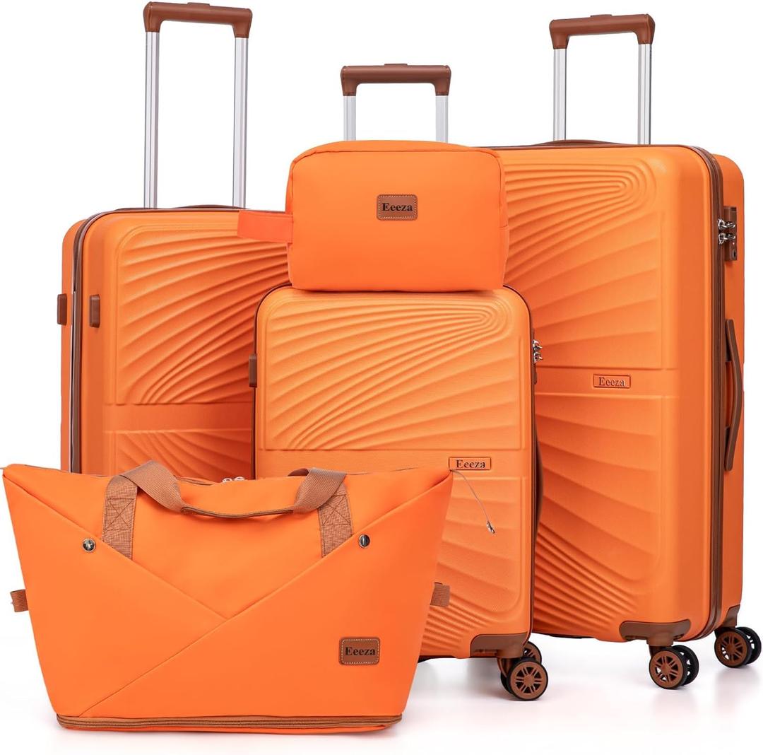 Luggage Set of 5, Suitcases with Wheels, ABS Hard Case Luggage with TSA Lock Spinner Wheels, Carry On Luggage Set (20/24/28 inch) (Orange)
