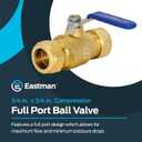 Eastman Full Port Ball Valve, 3/4 x 3/4 Inch Compression Ends, Brass Inline Water Shut-Off Valve, 20097LF