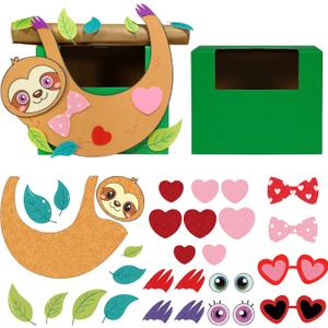 Fjoron Valentines DIY Mailbox for Boys Girls Valentine's Day Card Box Mail Box Crafts School Classroom Gifts Exchange Valentines Party Favors Kits (Sloth Style)