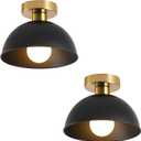 2 Pack Semi Flush Mount Ceiling Light with Gold Plate and Matte Black Shade, Farmhouse Ceiling Light Fixture for Kitchen Island Foyer Hallway Porch(2 Pack Black)