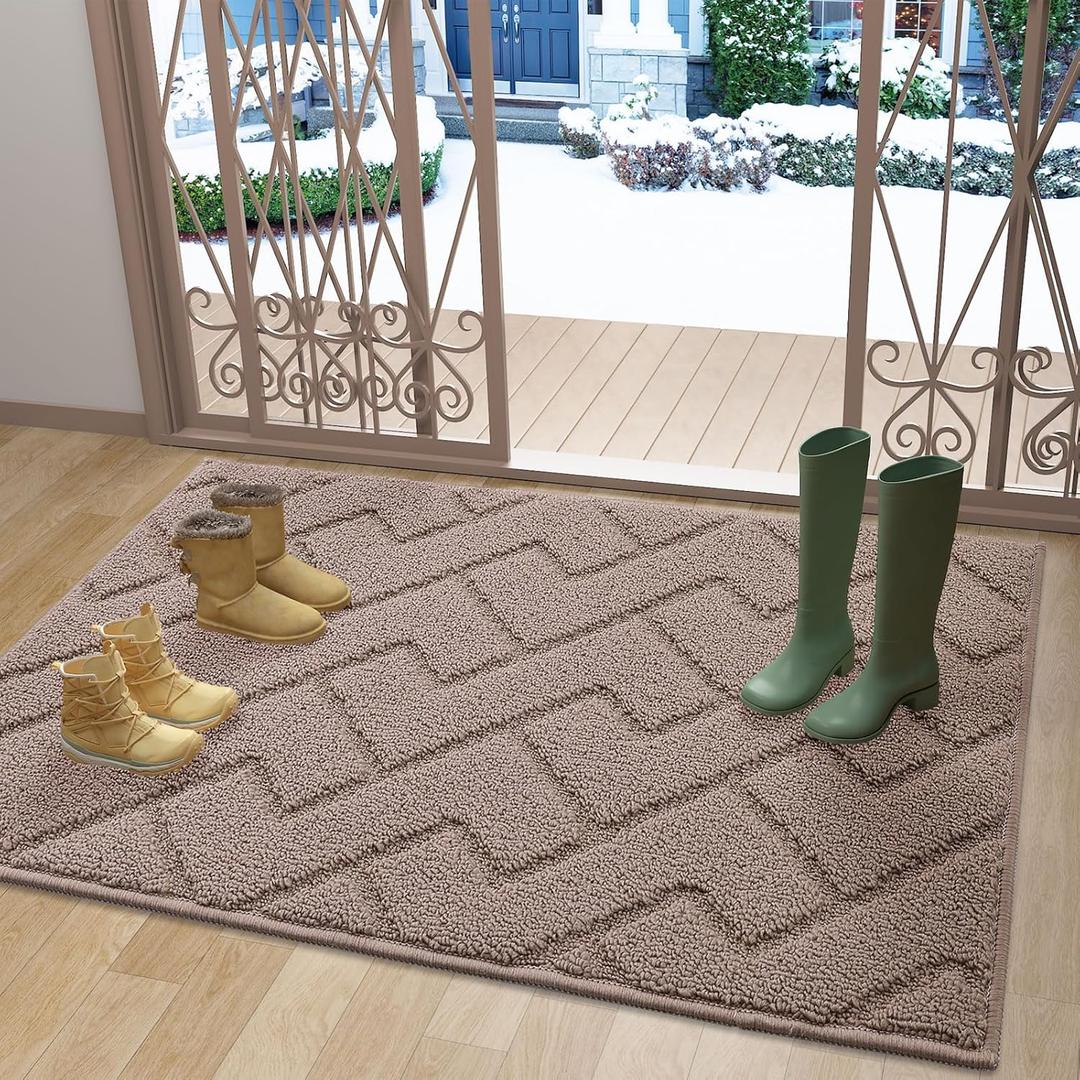 OLANLY Indoor Door Mat, 40x32, Dirt Resistant and Absorbent, Sturdy Non-Slip Rubber Backing, Easy to Clean, Washable Low-Profile Doormat for Entryway, Brown