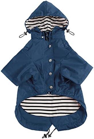 Morezi Dog Zip Up Raincoat with Reflective Buttons, Rain/Water Resistant, Adjustable Drawstring, Removable Hood, Raincoats with Legs 8lbs to 80lbs - Dark Blue - Medium