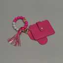 Women Wristlet Bracelet Keychain Wallet,Silicone Beaded Bangle Keyring Tassel
