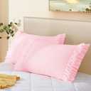 Vonty Ruffled Pillow Cases Queen Pillowcases(20x30), Decorative Ruffle Pillowcases - Pink Pillow Cases Set of 2, Scalloped Euro Sham Farmhouse Pillow Shams with Envelope Closure
