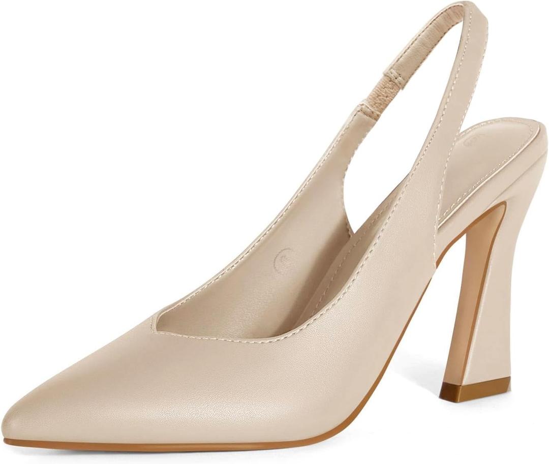 gihubafuil Womens Slingback Kitten Heels Closed Pointed Toe Wedding Party Dress Pumps Shoes (8.5, Nude)