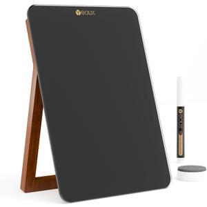 Desktop Black Glass Dry Erase Whiteboard with Reversible Wood Stand, Small Portable White Board Easel for Desk, Reusable Desk Notepad 9.5"x6.7" for Office, Home, School, Marker&Eraser Included, Yeoux