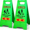 XPCARE 24 Inch Kids Playing Sign, 2 Pack, Green, Plastic, Safety Sign, Traffic, Functional, Attention-Grabbing