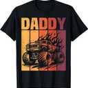 Retro Monster Truck Daddy Matching Family Birthday Party T-Shirt (Large, Black)