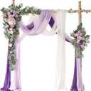 Deluxe Purple Artificial Wedding Arch Flowers with Drapes Kit-Pack of 5, 2pcs Flower Arrangements 3pcs Hanging Sheer Drapes Blue Ceremony Arbor Reception Backdrop Rose Floral Decorations.