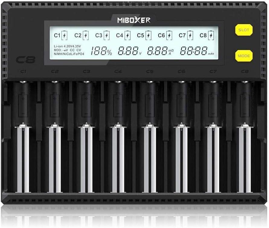 MiBOXER 18650 Battery Charger, 8-Bay Smart Charger with Automatic LCD Display, Fast Charge Rechargeable Li-ion LiFePO4 Ni-MH Ni-Cd AA AAA C 21700 26650 13650 16340 18350 18700 RCR123