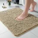 LOCHAS Luxury Bathroom Rug Shaggy Bath Mat 24 x 17 Inch, Washable Non Slip Bath Rugs for Bathroom Shower, Soft Plush Chenille Absorbent Carpets Mats, Beige