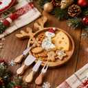 Remerry Christmas Serving Platter Cutting Board Set, Christmas Serving Tray Bamboo Tray and Knife Set Elk Charcuterie Board Platter Food Plate Kitchen Gifts for Cheese Candy Dish Plate Xmas Home Party
