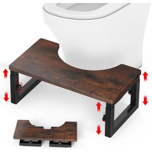 Foldable Toilet Stool, 6" and 7" Wood Poop Stool for Potty Training, Portable Toilet Potty Stools, Adjustable Height, Bathroom Squat Stool Potty for Adults Kids, Improve Squatting Posture and Comfort (Vintage)