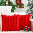 Pack of 2 Christmas Red Pillow Covers 18x18 Inch Decorative Faux Fur Throw Pillow Cover, Soft Lumbar Plush Pillowcases for Couch Sofa Bed Living Room, Fluffy Cute Home Boho Accent Decor