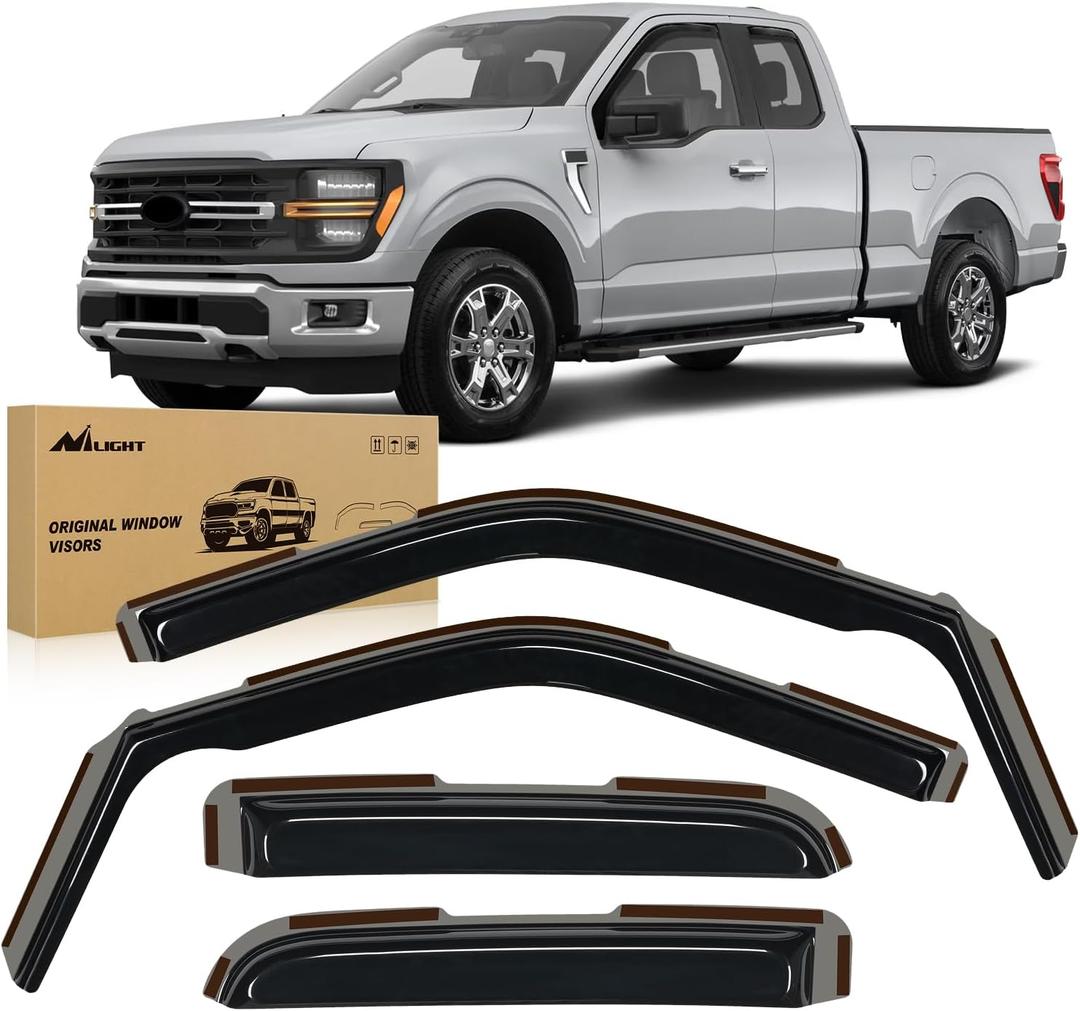 Nilight In-Channel Window Deflectors for Ford F150 Super Cab 20212026 & Ford Super Duty Super Cab 20232026, Reduce Wind Noise, Rain Guards for Daily Driving, Towing & Work Trucks, Smoke Tinted, 4PCS