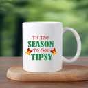 Tis the Season to Get Tipsy Coffee Mug, 11Oz Coffee Cup Gift, Unique Holiday Wedding Gifts for Family Friends Men Women Sister (White)