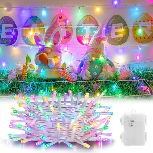 cshare Easter String Lights Battery Operated, Pastel Easter Lights with Timer 16.4ft 50LED White Wire Fairy Lights for Easter Decorations Garland Outdoor Indoor Party