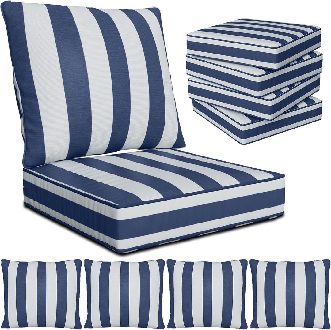 22" x 22" x 6" Outdoor Deep Seat Cushions Set - 4 Set Waterproof & Fade Resistant Patio Furniture Replacement Cushions, Non-Slip Outdoor Cushions Fit Loveseats, Couches, Chairs, and Sofas