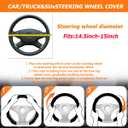 Zpana Carbon Fiber Car Steering Wheel Cover, Leather Non-Slip Vehicle Steering Wheel Cover for 14.5-15 Inch, Comfortable Auto Interior Protector Decoration Accessories, Universal Fit(Silver)
