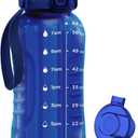 AQUAFIT 64 oz Water Bottle with Time Marker - 2in1 Straw & Chug Lid - BPA Free Big Water Bottle with Straw - Gym Water Bottle with Strap - Water Jug (64 Ounces, Blue)