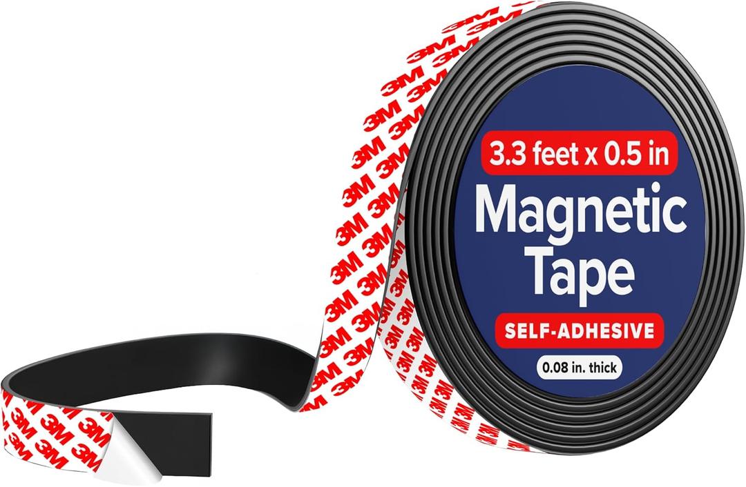 X-bet MAGNET Magnetic Tape Strip with Adhesive Backing - 1/2 Inch x 3.3 Feet - Magnetic Tape Roll for Craft and DIY Projects - Sticky Magnets for Refrigerator Whiteboard Dry Erase Board