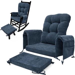 5 PCS Glider Rocker Replacement Cushions with Storage Side Pocket, Luxury Chenille Fabric Foam & Microfiber Filling, Thickened & Supportive Rocking Chair Cushion Set, Dark Blue,  Size 5 pcs in a set