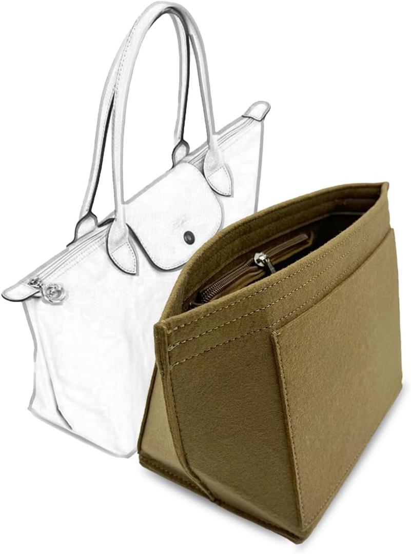 D.DUO Bag Insert Organizer, purse accessories, Suitable For Longchamp long handle tote organizer (Brown, Llong handle)