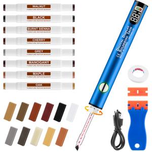 Laminate Wood Floor Repair Kit, Wax Melting Tool with Display, Hard Wax Filler, Marker Pen, Furniture and Countertop Repair Set, Blue
