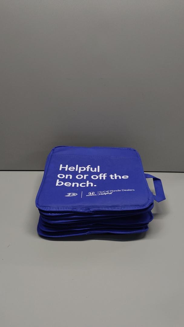 10 Small Padded Blue Tote Bag, White Logo 12x12