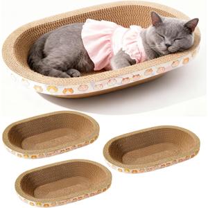 3 Pack Large Cat Scratcher Cardboard, Oval Cat Scratcher Bed Cat Scratch Pad Board Lounge Couch for Indoor Cats Bowl Shaped Cat Scratching Post Nest for Cats Grinding Claw Furniture Protector