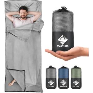 Sleeping Bag Liner, Self Tan Sleep Sack, Adult Sleep Sack, Two-Way-Zipper Expose Feet Separately, Portable Single Camping Travel Sheets for Hotel,Hostels,Business Trips (Space Grey)