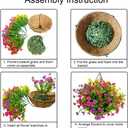 Artificial Flowers in Basket,Artificial Hanging Baskets with Flowers for Outdoor Indoor Courtyard Decor,12 inch Coconut Lining Basket for Patio Garden Porch Deck Decoration