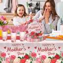 Childom Mothers Day Decorations for Party,132 Pcs Disposable Mothers Day Plates Tablecloth Cups Knives Spoons Forks for Party Supplies,Plates Tableware for Moms Birthday,Home,Brunch,Dinner,Serves 26