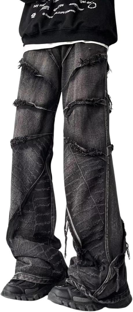 Baggy Jeans Y2k Hip Hop Pants Stacked Jeans for Women Mid Rise Fashion Grunge Streetwear Clothes Black, Size XL