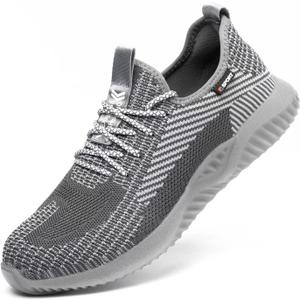 Furuian Steel Toe Shoes for Men Women Comfortable Non Slip Men's Safety Steel Toe Sneakers Industrial Warehouse Contstruction Work Shoes for Men (10.5 Women/9 Men, Grey)