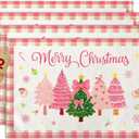 Miss Adola Christmas Placemats Set of 4 - Christmas Theme Placemats Double-Layered 12x18 Inches Decorative Washable Dinner Table Mats for Dinning Durable Xmas Themed Table Mats, Pink Plaid