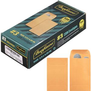 Bonfasvo 500 Pack #3 Brown coin envelope 2.5 x 4.25 inches Kraft Envelopes Classic Small Parts Envelopes with Self Adhesive Gummed Flap for Coins Cash Credit Cards Seeds