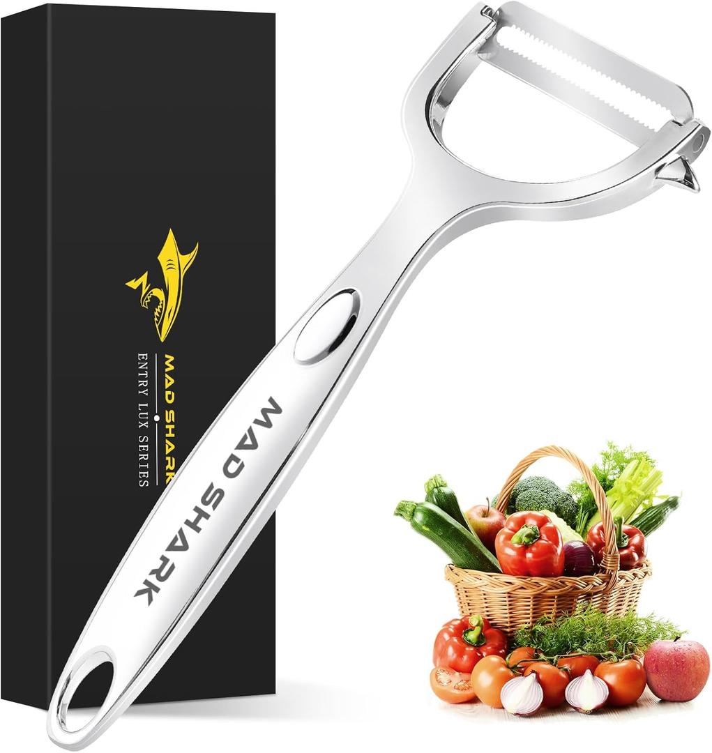 MAD SHARK Ultra Sharp vegetable peelers for kitchen  10 Years No-Rust Stainless Steel Serrated Potato Peeler Easy to Use Y Peeler with Durable Non-Slip Ergonomic Grips for Carrots, Fruits, Veggie (Sliver)