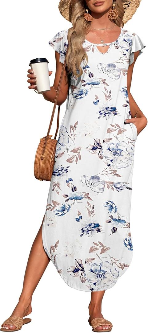 MISFAY Women's Summer Maxi Dress Ruffle Sleeve Long Beach Split Dresses with Pockets (XXL) MISFAY Women's Summer Maxi Dress Ruffle Sleeve Long Beach Split Dresses with Pockets (XXL)