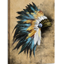 LevvArts Indian Canvas Wall Art Native American Chiefs Headdress Feathered Painting Canvas Print Vintage Home Living Room Gold and Blue Wall Decor Gallery Wrap Ready to Hang 24x36inches