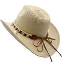 Western Straw Cowboy Hat for Women Beach Sun Hat for Men Wide Brim Fedora Hat Cowgirl Hats Summer Panama Hat (Beige)
