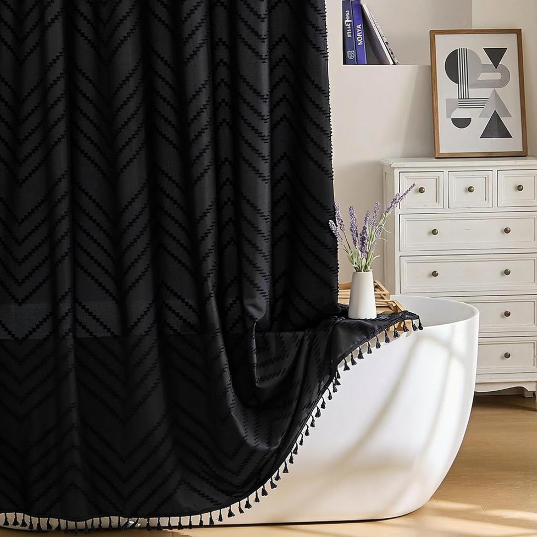 Siiluminisoy Extra Long Shower Curtains 72 x 84 Inch Shower Curtain Black Tufted Chevron Striped Fabric Shower Curtains for Bathroom Modern Shabby Chic Waterproof Cloth Shower Curtain