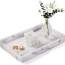 Marble Bathroom Tray for Countertop & Home Decor, Natural Decorative Marble Tray for Jewelry & Perfume Organizer, Luxury Stone Vanity Trays for Dresser, Kitchen Counter, 12" x 8", Starry White