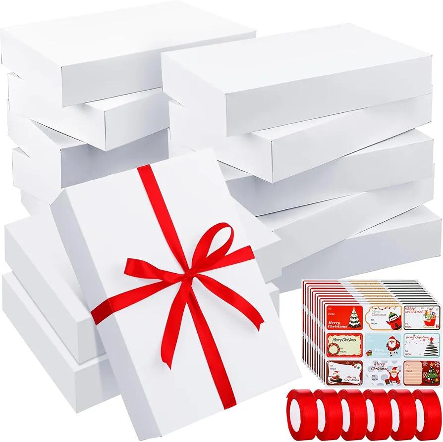 Qeeenar 48 Pack Extra Large Gift Boxes with Lids Set, 6 Rolls Red Wrap Tape, 90 Paper Tag Stickers, Clothes Shirt Boxes for Presents Holidays Birthday (Classic,17 x 11 x 4'')