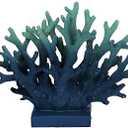 Faux Blue Coral Statue - 7.4" Artificial Resin Coral for Coastal Decor, Beach Shelves, Nautical Home & Table Decorations