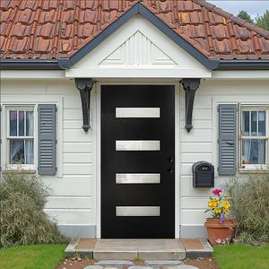 Casaphoria 36" x 80" Fiberglass Front Door with 4-9/16" Vinyl Frame,Left Hand Inswing Exterior Door with Brickmould,Contemporary Wooden Grain Knock-Down Entry Door for Home Entrance, Balck