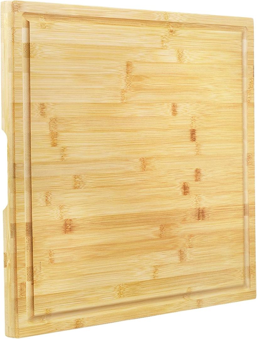 Utoplike Bamboo Cutting Board 20 x 20 inch, Large Wood Chopping Board for Kitchen, Meat, Vegetables, BBQ, Square Butcher Block with Juice Groove and handle, 1"Th