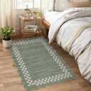 Small Area Rug 2x3 Modern Checkered Entry Rug Solid Color Scalloped Kitchen Rugs Washable Bedroom Doormat Non Slip Stain Resistant Bordered Throw Carpet for Living Room Nursery Laundry, Green
